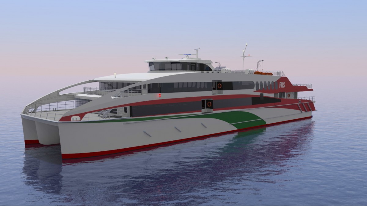 Render of the 56m high speed catamaran for FRS group